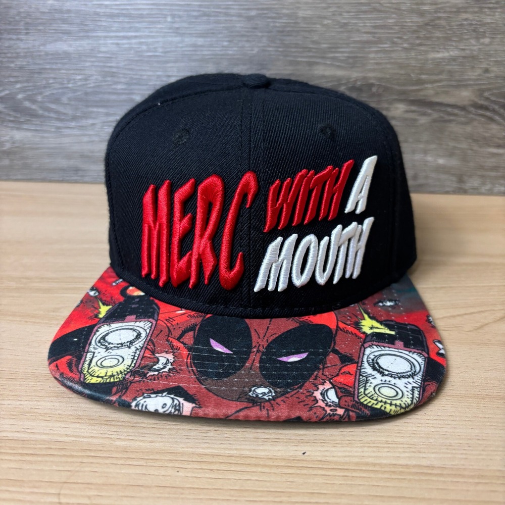 Deadpool Hat Cap Snap‎ Back Black Red Marvel Adjustable Mens